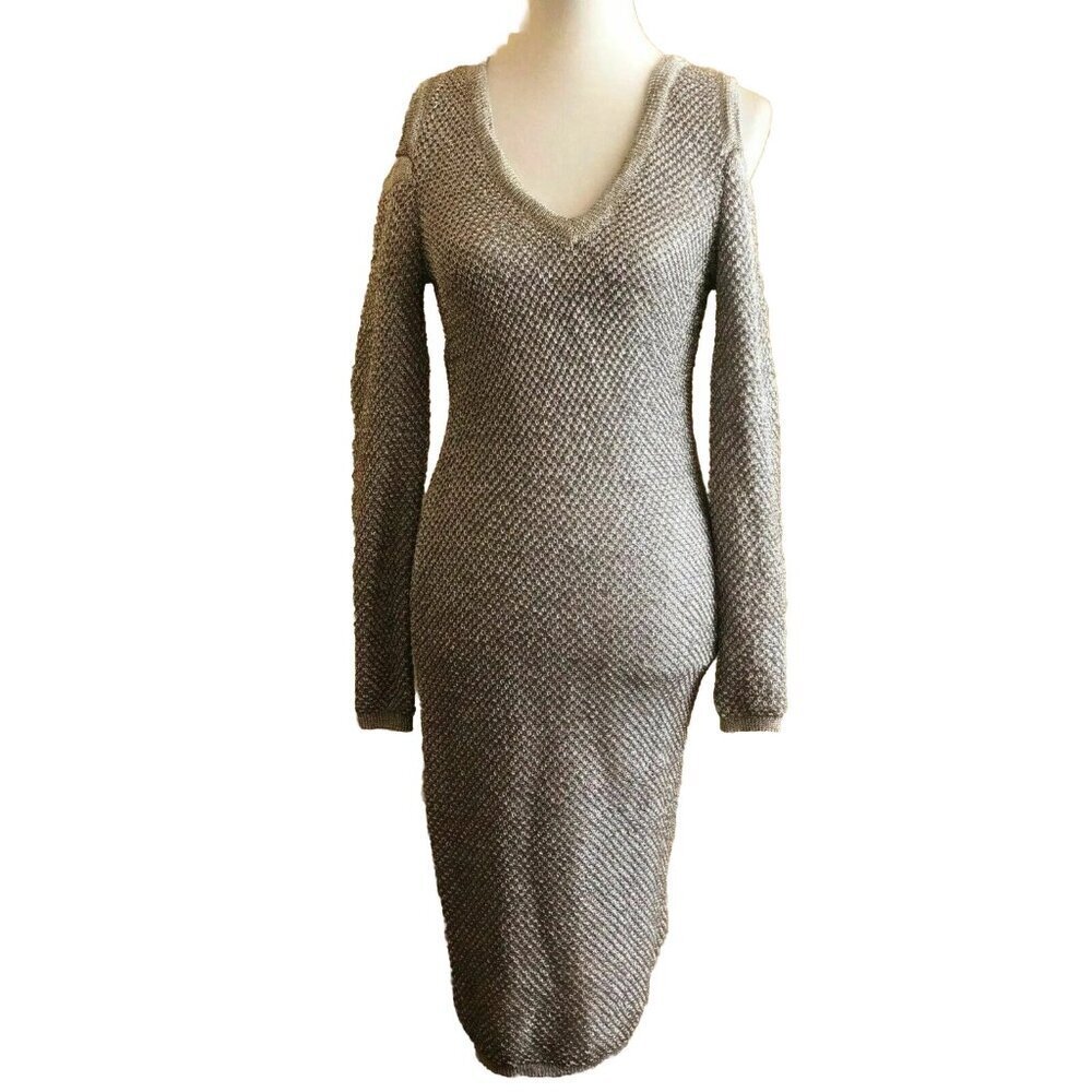 WOW Couture Women’s Gold Metallic Cold Shoulder Bodycon Sheath Dress Size S - Picture 7 of 11